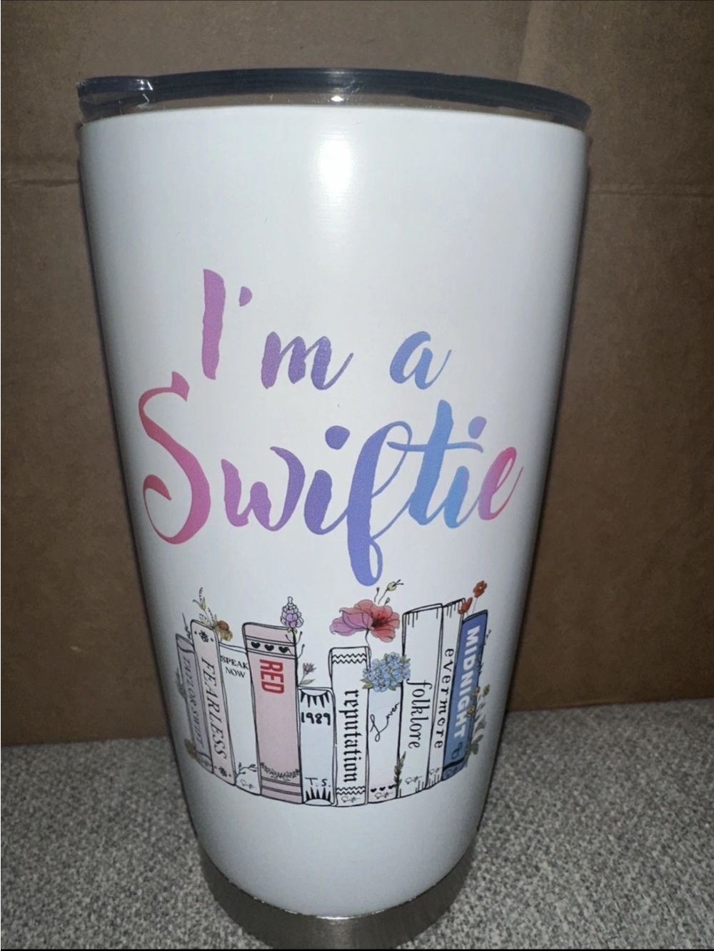 White "I'm a Swiftie" Tumbler with Pastel Lettering